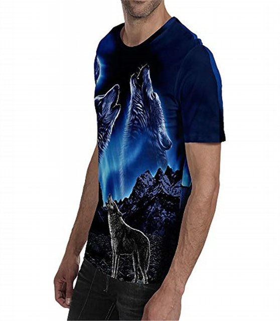 Men's Hipster Wolf 3d Printed T-shirt Printing Short Sleeve Fashion Summer Tee (blue, 2xl) 3D Animal Plus Size Round Neck Daily Holiday Tops