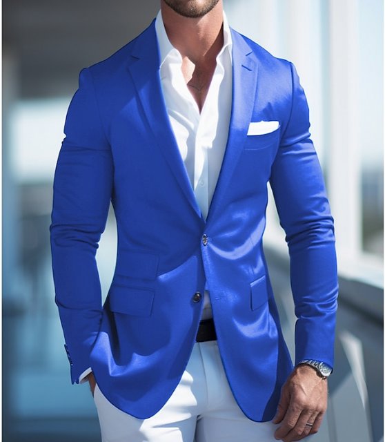 Men's Suits Cocktail Attire Blazer Business Formal Evening Wedding Party Fashion Casual Spring &  Fall Polyester Plain Pocket Casual / Daily Single Breasted Blazer Pink Blue Dark Blue