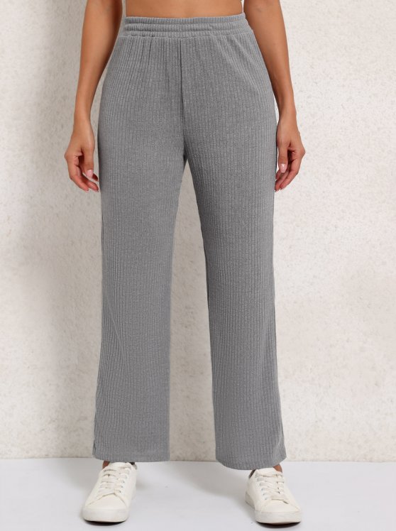 Grey Elastic Waist High Waisted Pants