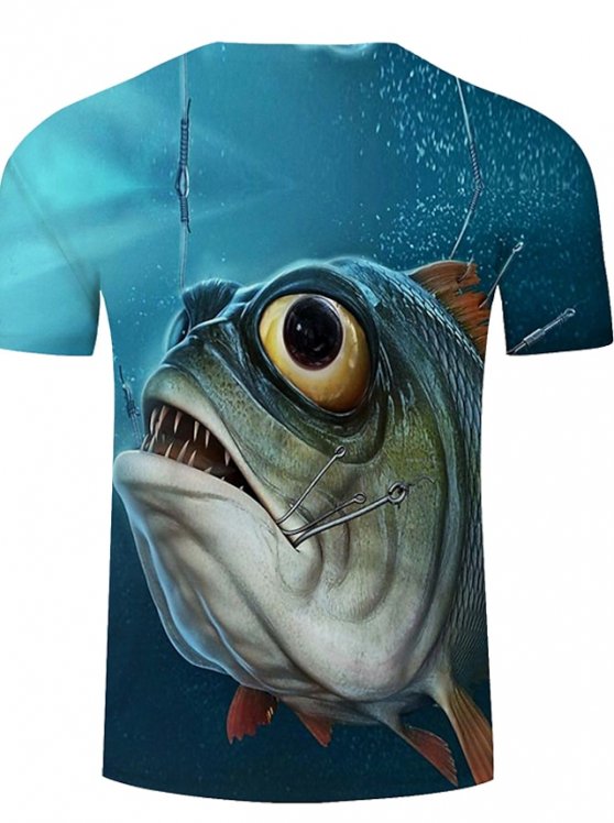 Fish T-Shirt Mens 3D Shirt For Fishing | Blue Summer Cotton | Men'S Unisex Tee Funny Shirts Animal Graphic Prints Crew Neck 3D Plus Size Casual Daily Short