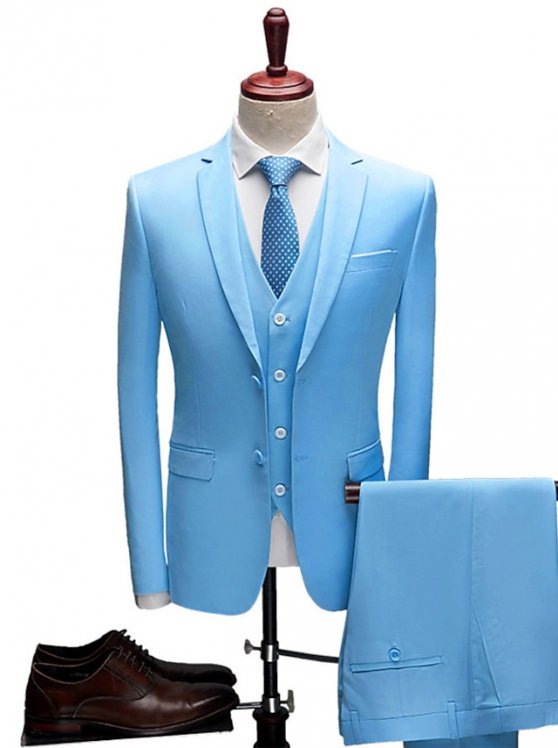 Men's Set Suits Blazer Business Formal Evening Wedding Party Top Fashion Casual Spring Fall Polyester Plain Pocket 3-Piece Single Breasted Two-button Blazer Black Burgundy Navy Blue Light Grey