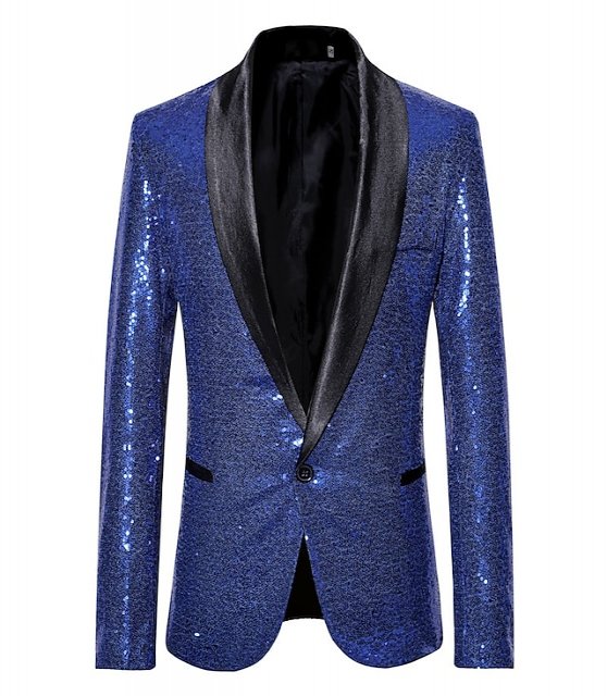 Men's Blazer Ceremony Cocktail Party Wedding Party Fashion Casual Spring &  Fall Polyester Color Block Button Pocket Casual / Daily Single Breasted Blazer Silver Black Red Blue