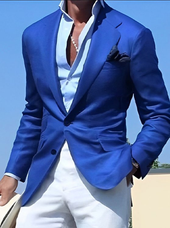 Men's Suits Cocktail Attire Blazer Ceremony Wedding Party Business Attire Fashion Casual Spring &  Fall Polyester Plain Pocket Casual / Daily Single Breasted Blazer Light Pink Yellow Pink Royal Blue