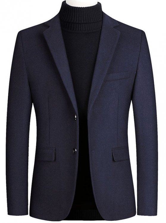 Men's Wool Coat Blazer Wedding Office Office / Career Fashion Classic Style Autumn / Fall Wool Solid Color Thermal Warm Warm Single Breasted Blazer Black Wine Navy Blue Gray